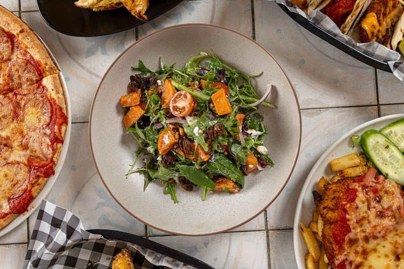 Sweet potato, pine nut and feta salad